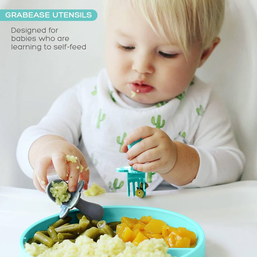 Grabease spoon in teal close-up for smooth silicone ease