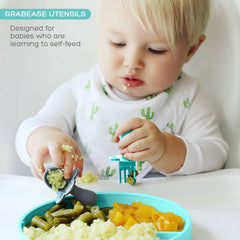 Grabease spoon in teal close-up for smooth silicone ease