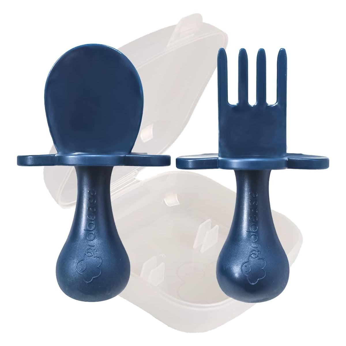 Grabease baby utensils set with ergonomic design supports self-feeding.
