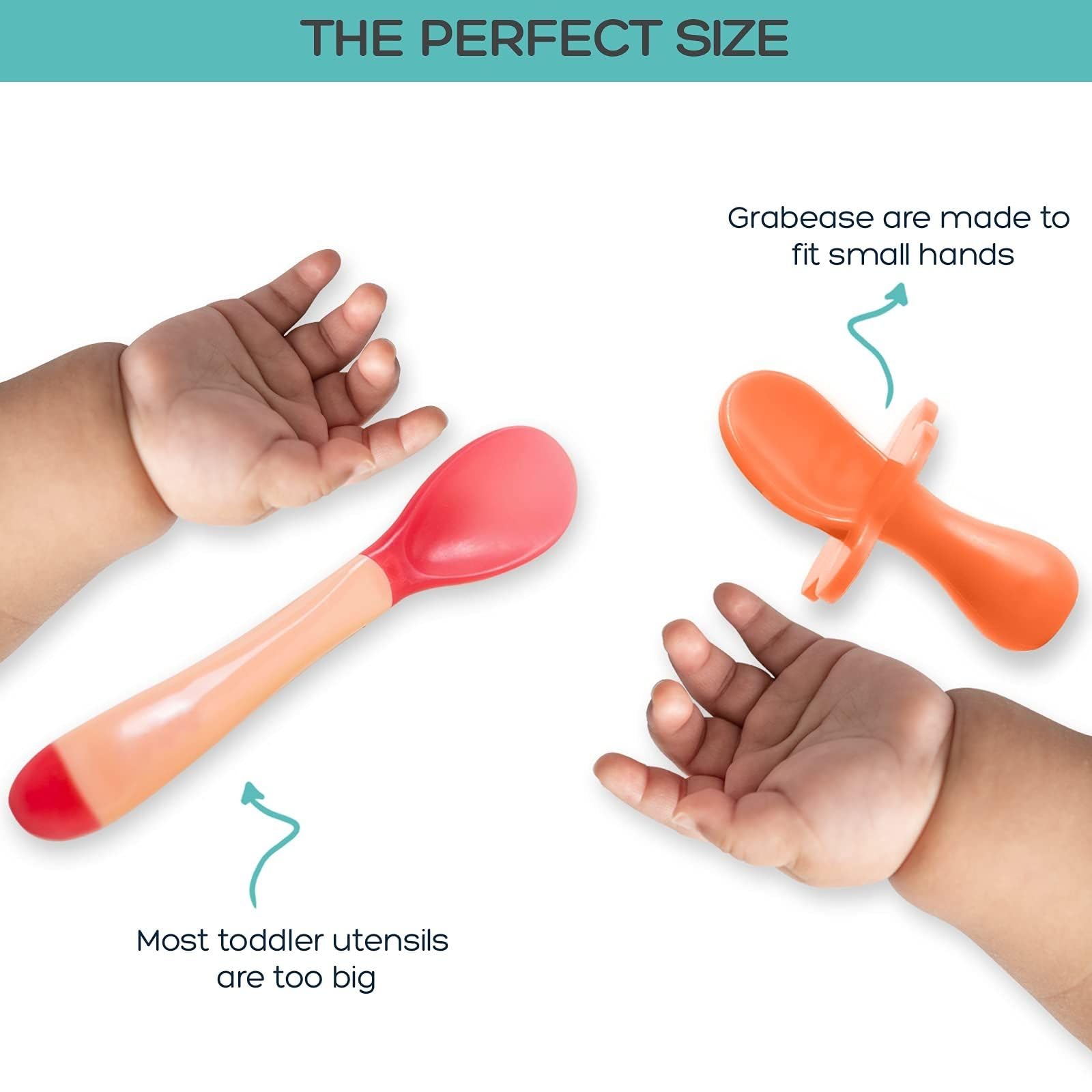 Grabease orange utensils with ergonomic handles promoting independence at mealtime.