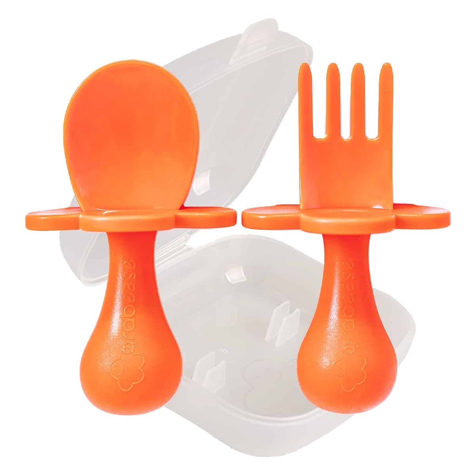 Grabease orange fork, easy self-feeding for toddlers.