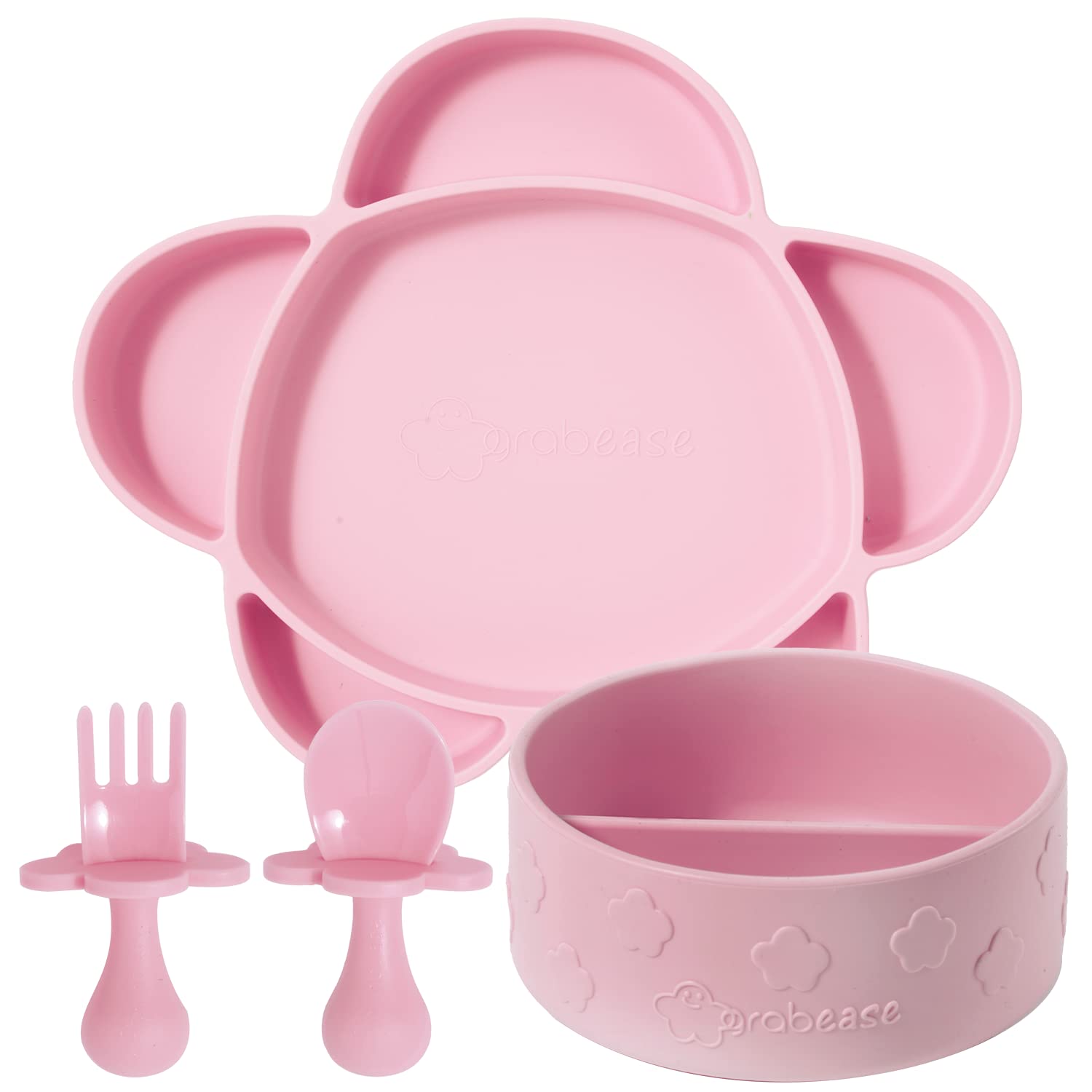 Grabease blush plate with suction base supports independent eating and less mess.