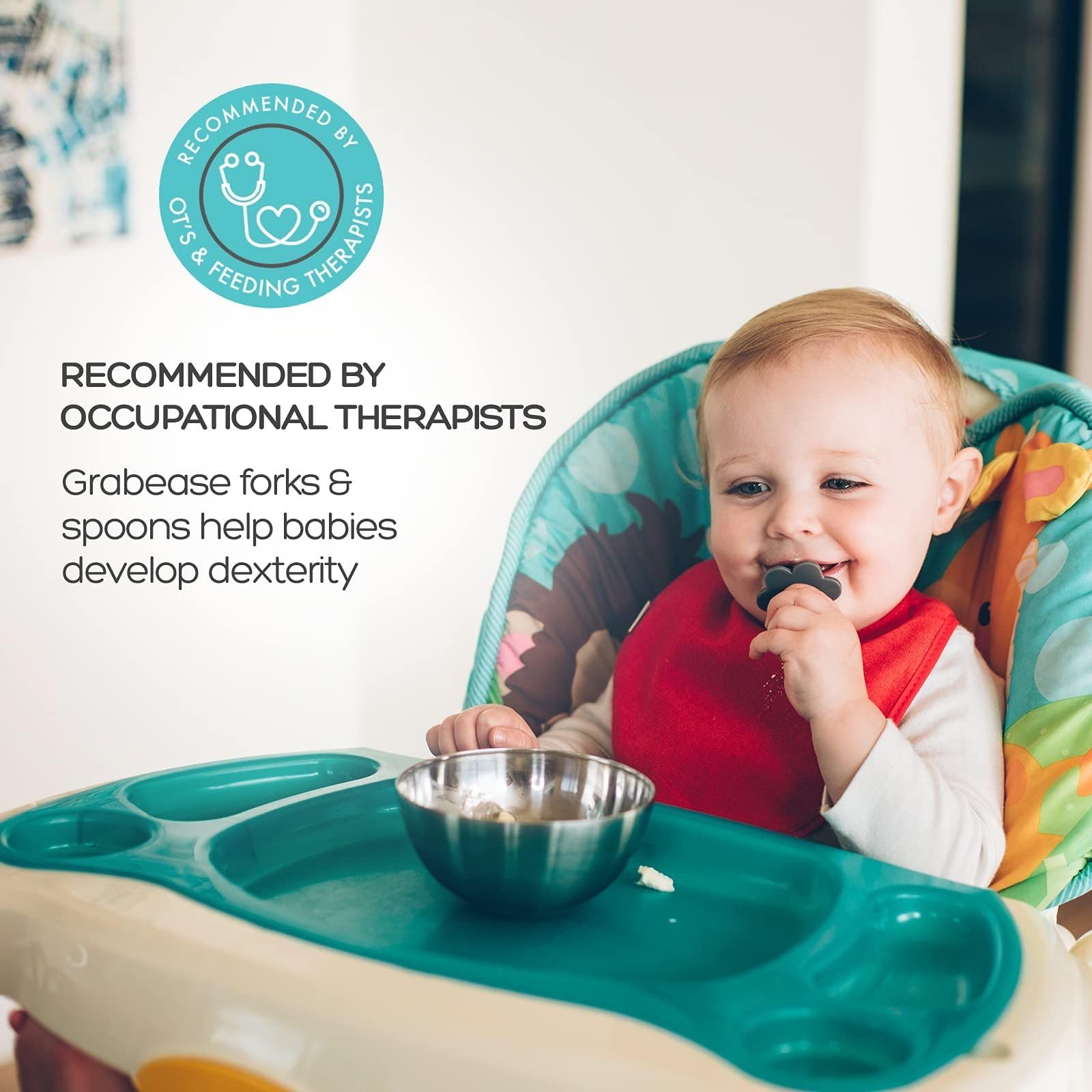 Grabease navy finish adds a friendly touch to mealtimes.