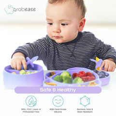 Grabease silicone plate dishwasher-safe icon shows easy cleaning
