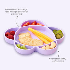 Grabease silicone suction plate six sections closeup highlighting divided meals for varied textures