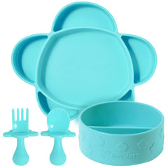 Grabease silicone toddler plate in teal with stable design for mess-free home meals
