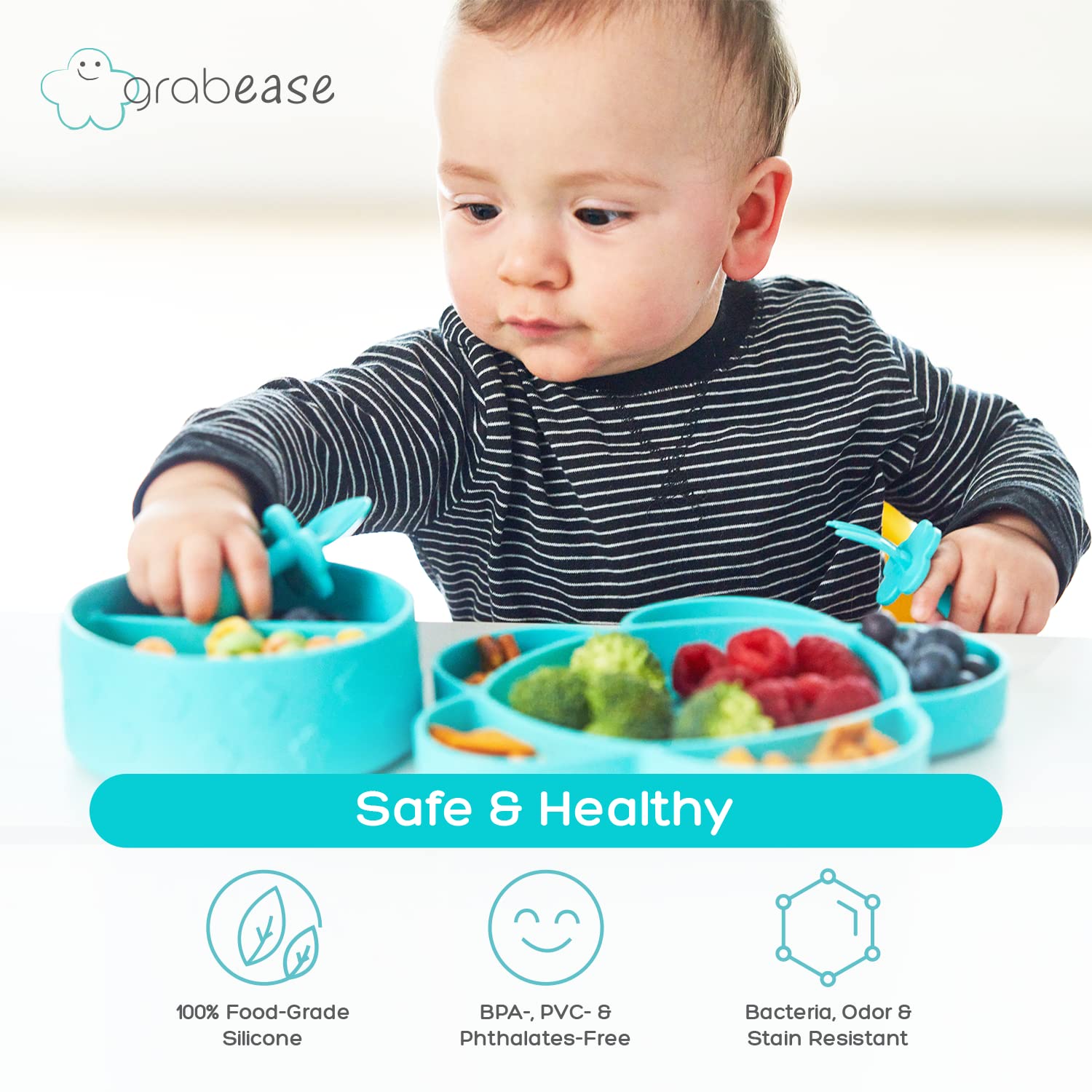 Grabease teal mealtime visuals showcase vibrant design that encourages engagement