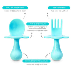 Grabease toddler utensils teal set promotes independent eating and fine motor skills