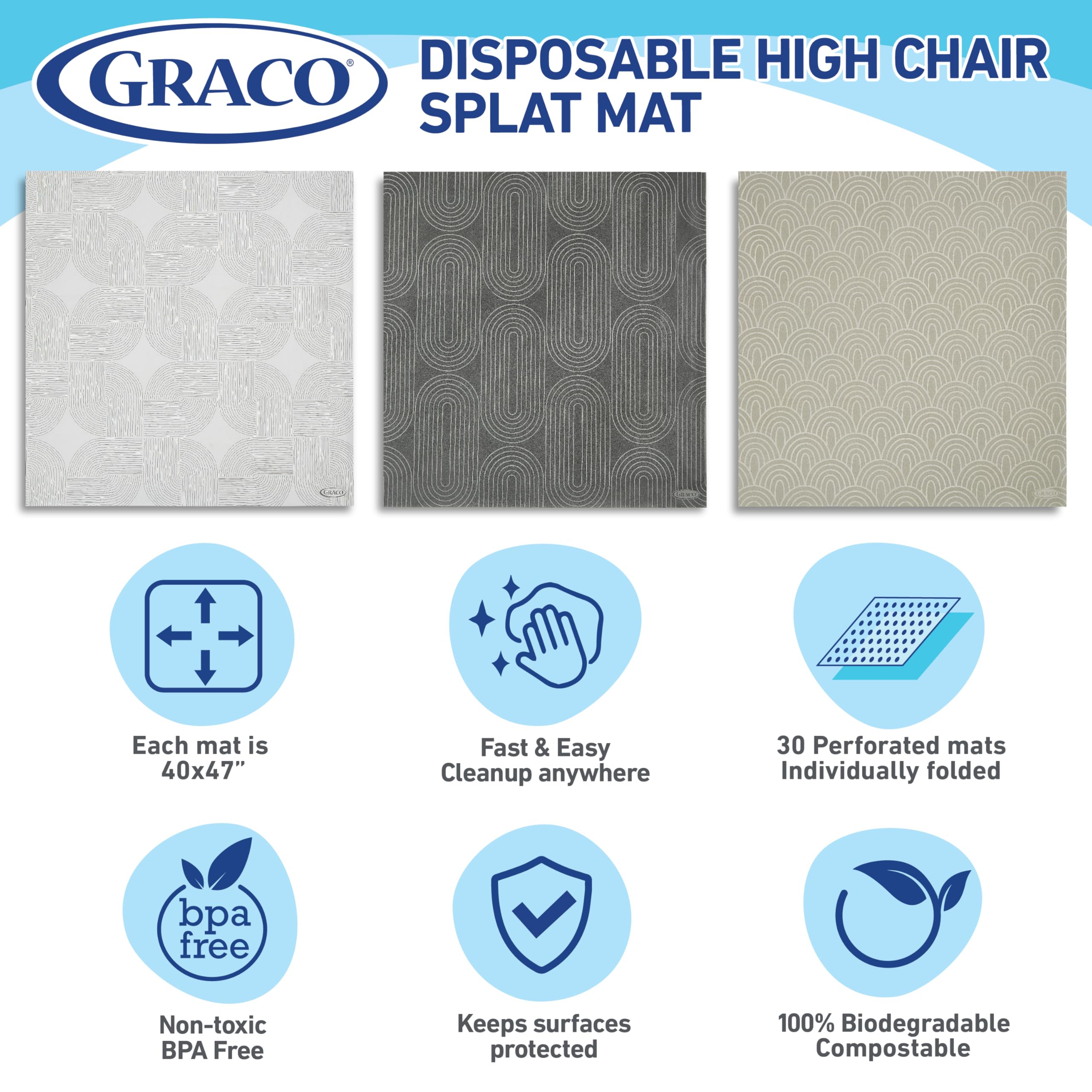 Graco eco-friendly materials highlight sustainable mealtime protection.