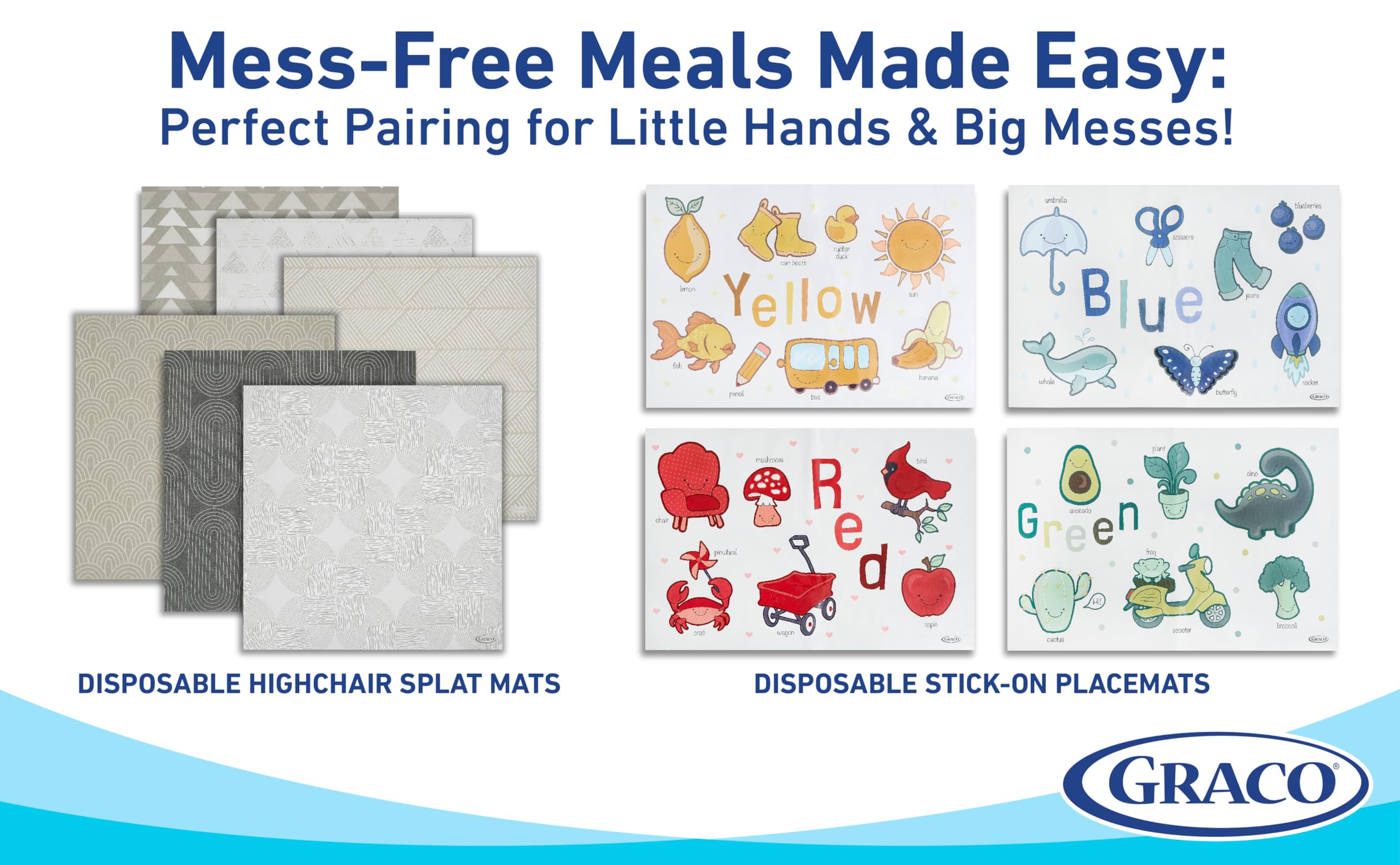 Graco splat mats design variety display three subtle styles.
