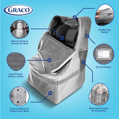 Graco car seat backpack with ergonomic straps easing airport navigation.