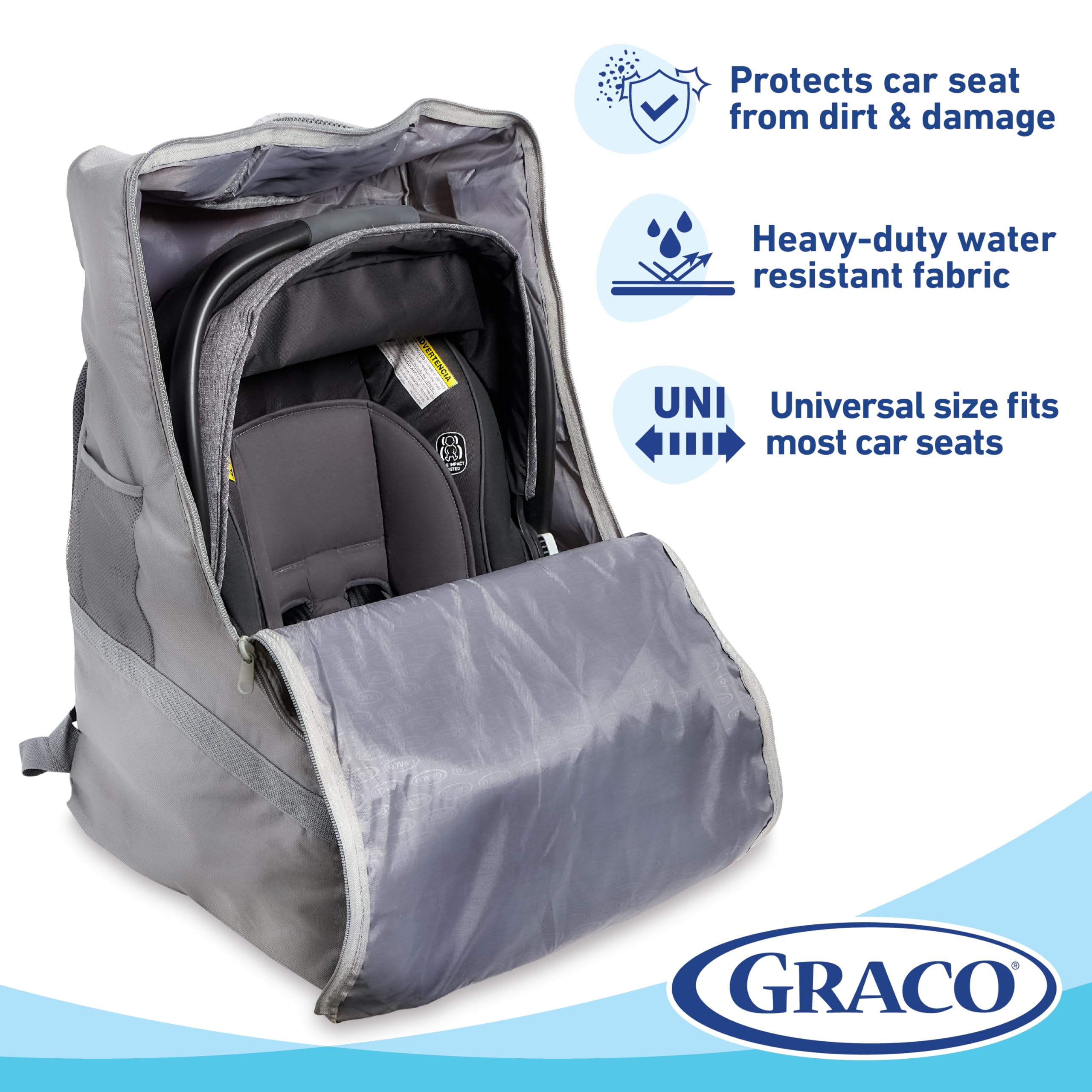 Graco travel bag top handle simplifies lifting and quick access.