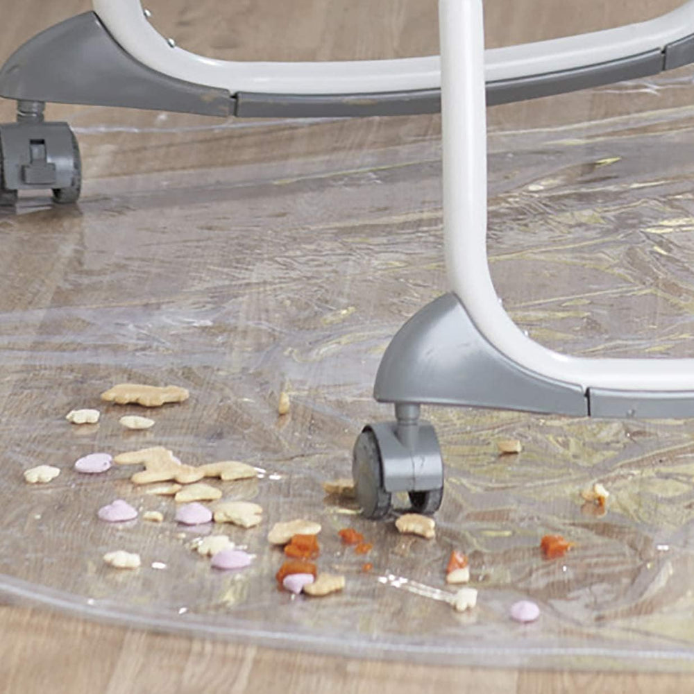 Graco clear vinyl mat blends with decor while protecting table and floor.