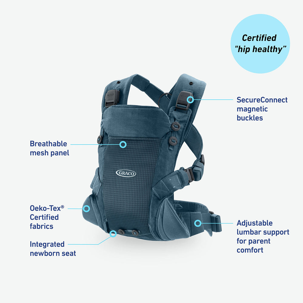 Graco Cradle Me Lite Deep Sea adjustable straps provide a secure, comfortable fit