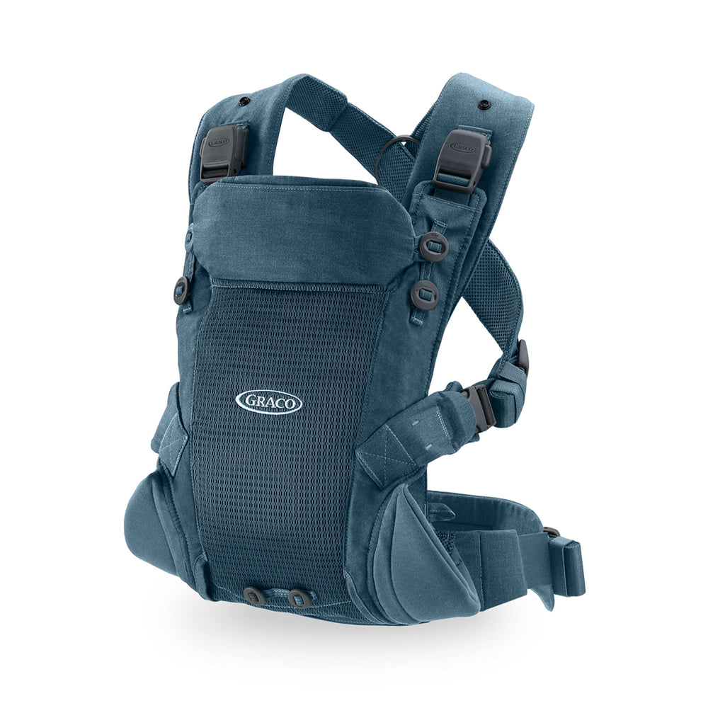 Graco Cradle Me Lite Deep Sea front view shows ergonomic baby support