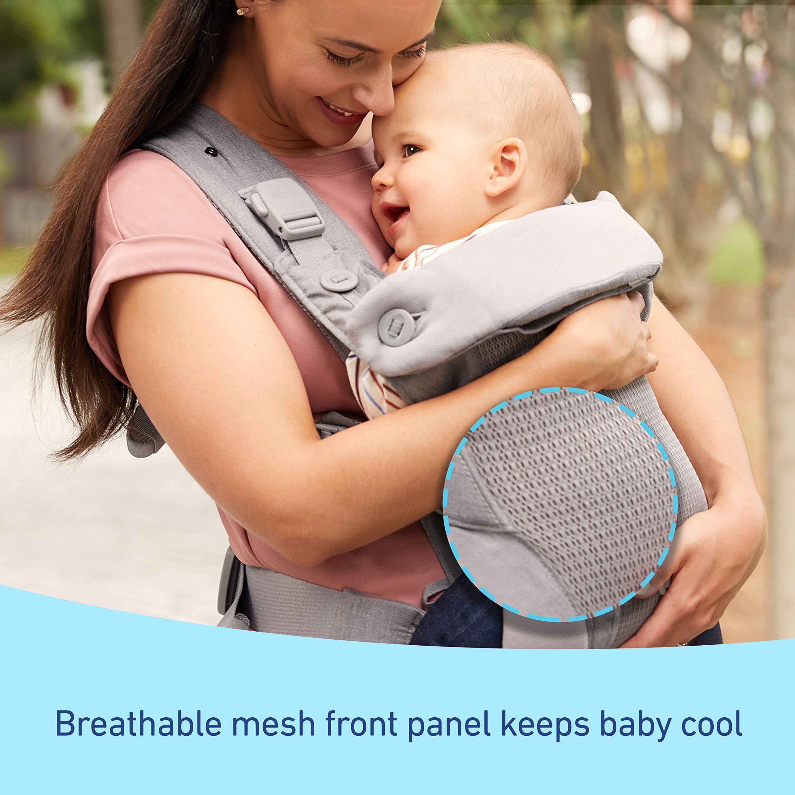 Graco Cradle Me Lite Deep Sea hood offers shade and resting privacy
