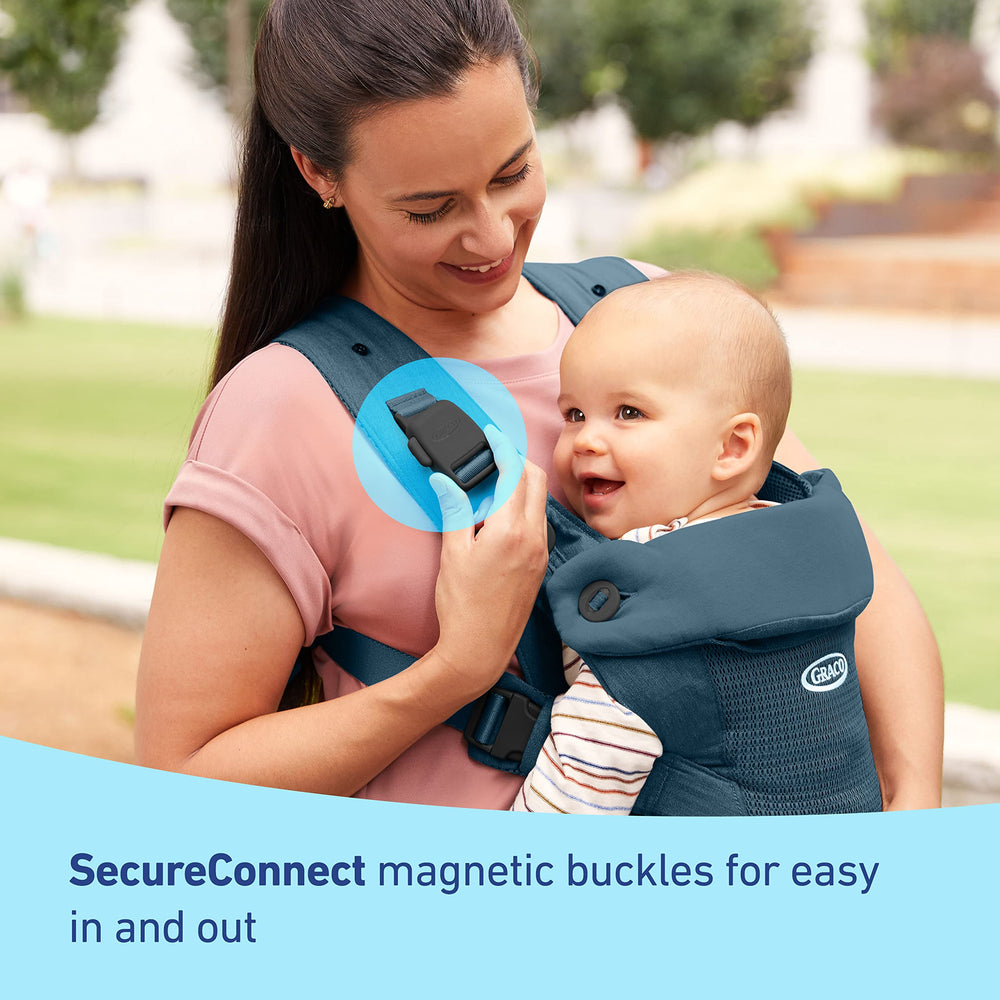 Graco Cradle Me Lite Deep Sea in-use infant seat keeps baby close and secure