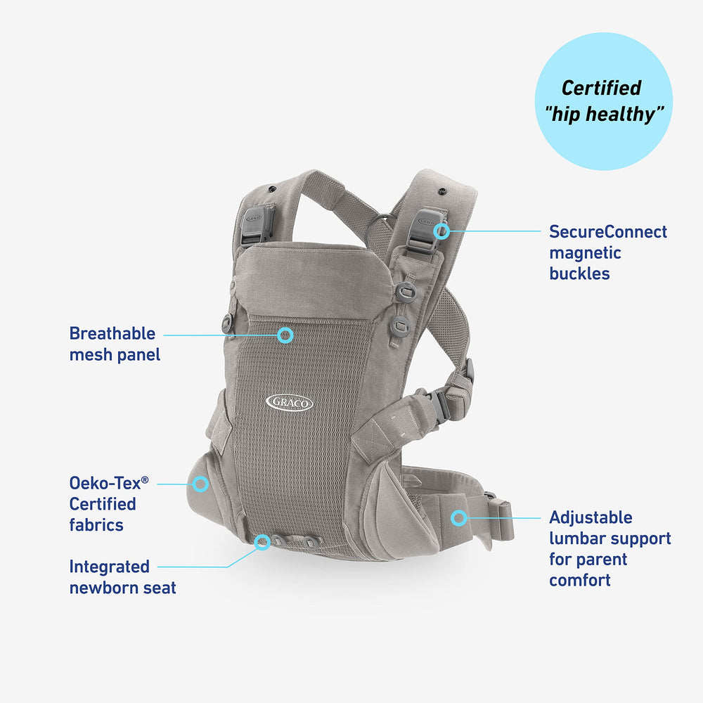 Graco Cradle Me Lite hip-healthy certification highlights safe carry positions.