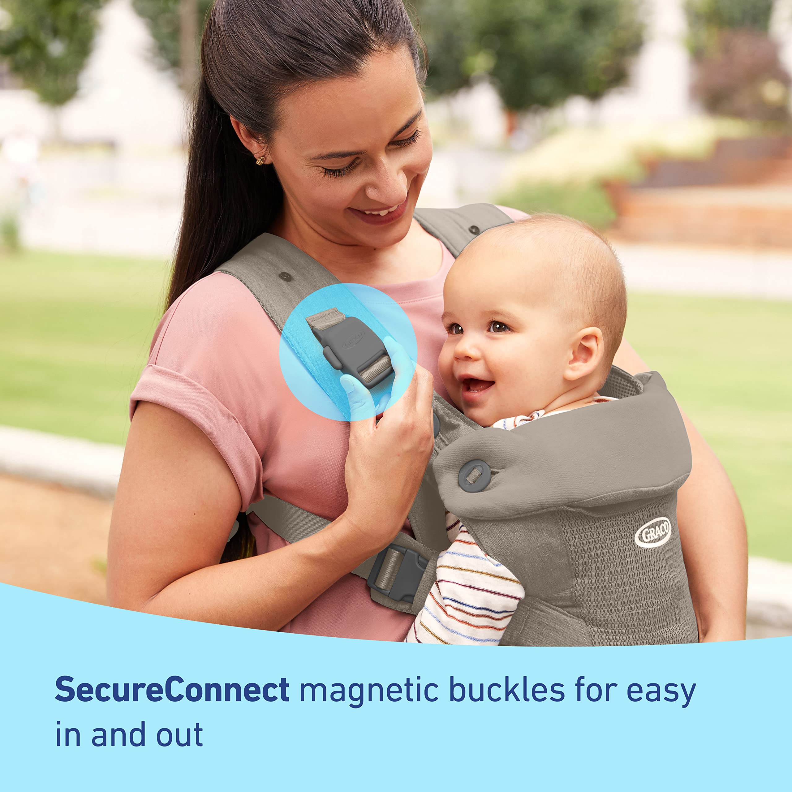Graco Cradle Me Lite side carry facing-in shows ergonomic parent support.