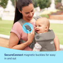 Graco Cradle Me Lite side carry facing-in shows ergonomic parent support.