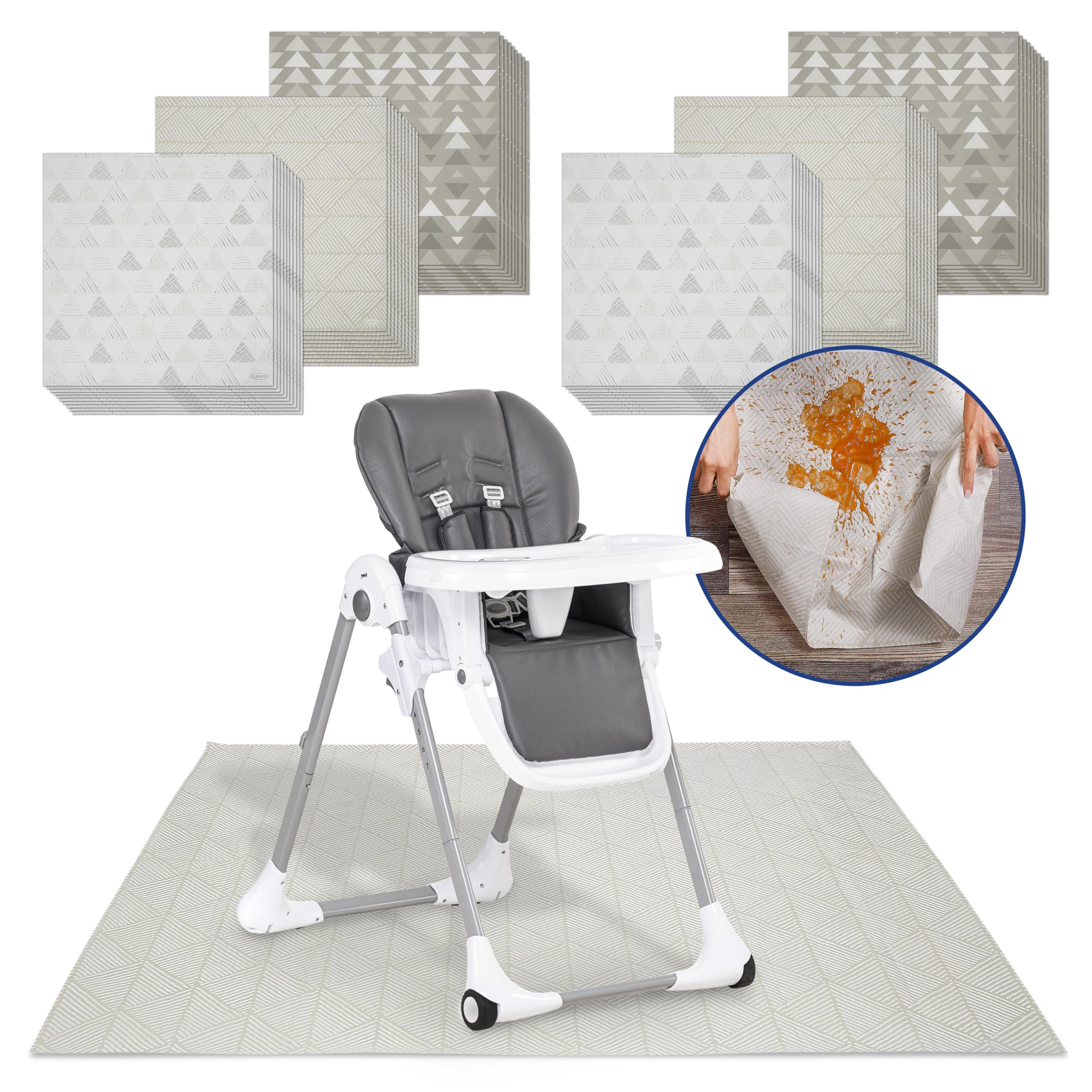 Graco Splat Mats in use for quick, disposable mealtime cleanup