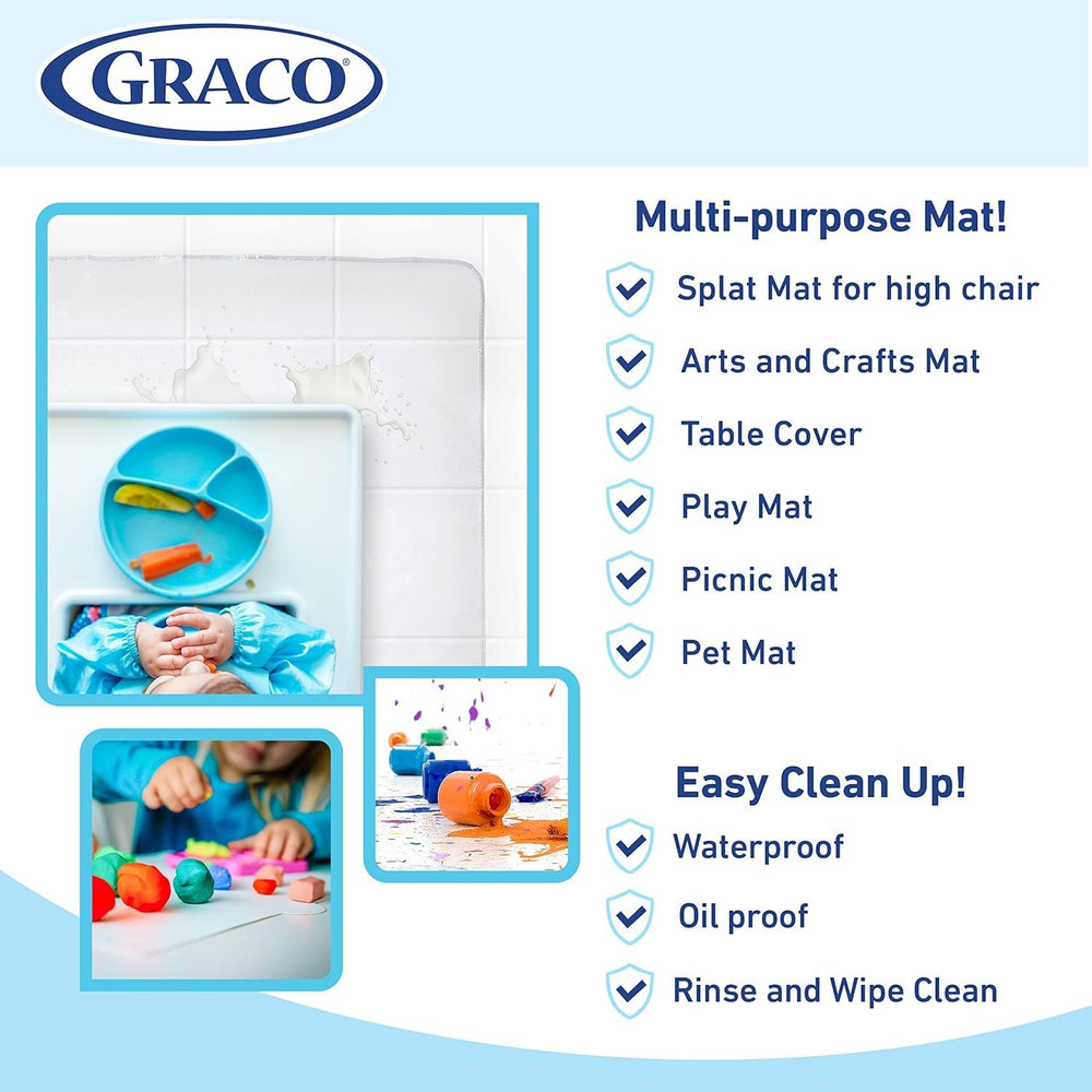 Graco washable vinyl spill catcher for easy cleanups after meals.