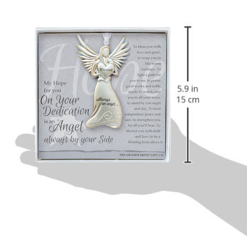 Detailed look at the angel medallion craft and finish