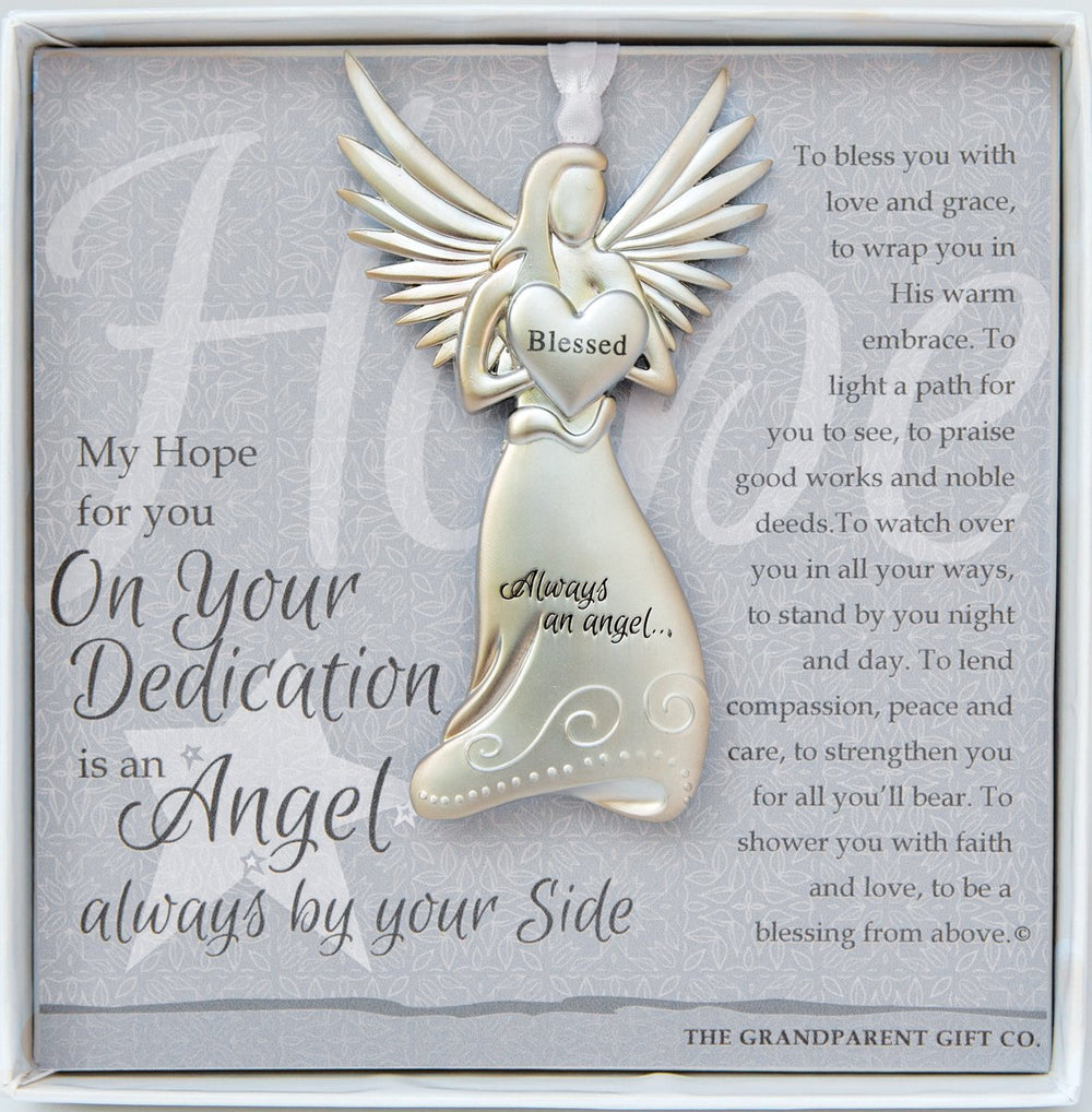 The Grandparent Gift Co guardian angel medallion ornament shown for dedication celebration and keepsake use