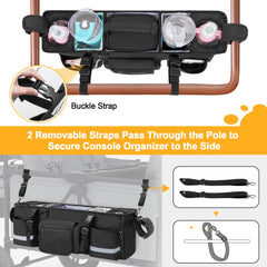Adjustable strap system securing the GRAOSO organizer to the Wonderfold W4 handle