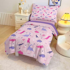 GRAT TIOC pink dinosaur fitted sheet with elastic pocket stays secure.