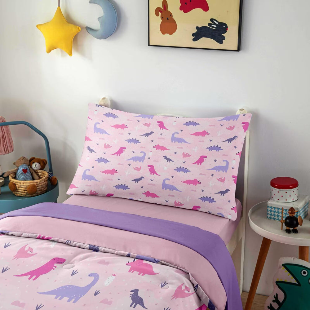 GRAT TIOC pink dinosaur pillowcase with soft microfiber for gentle skin.