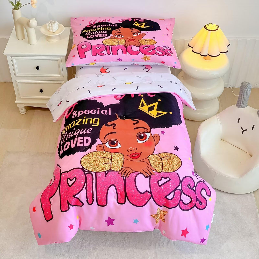 Grat TIOC toddler comforter with black princess motif for cozy nights.