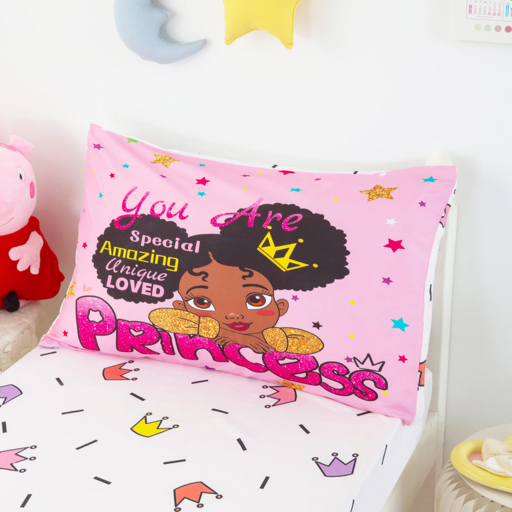 Grat TIOC pattern highlights the little black girl theme for charm.