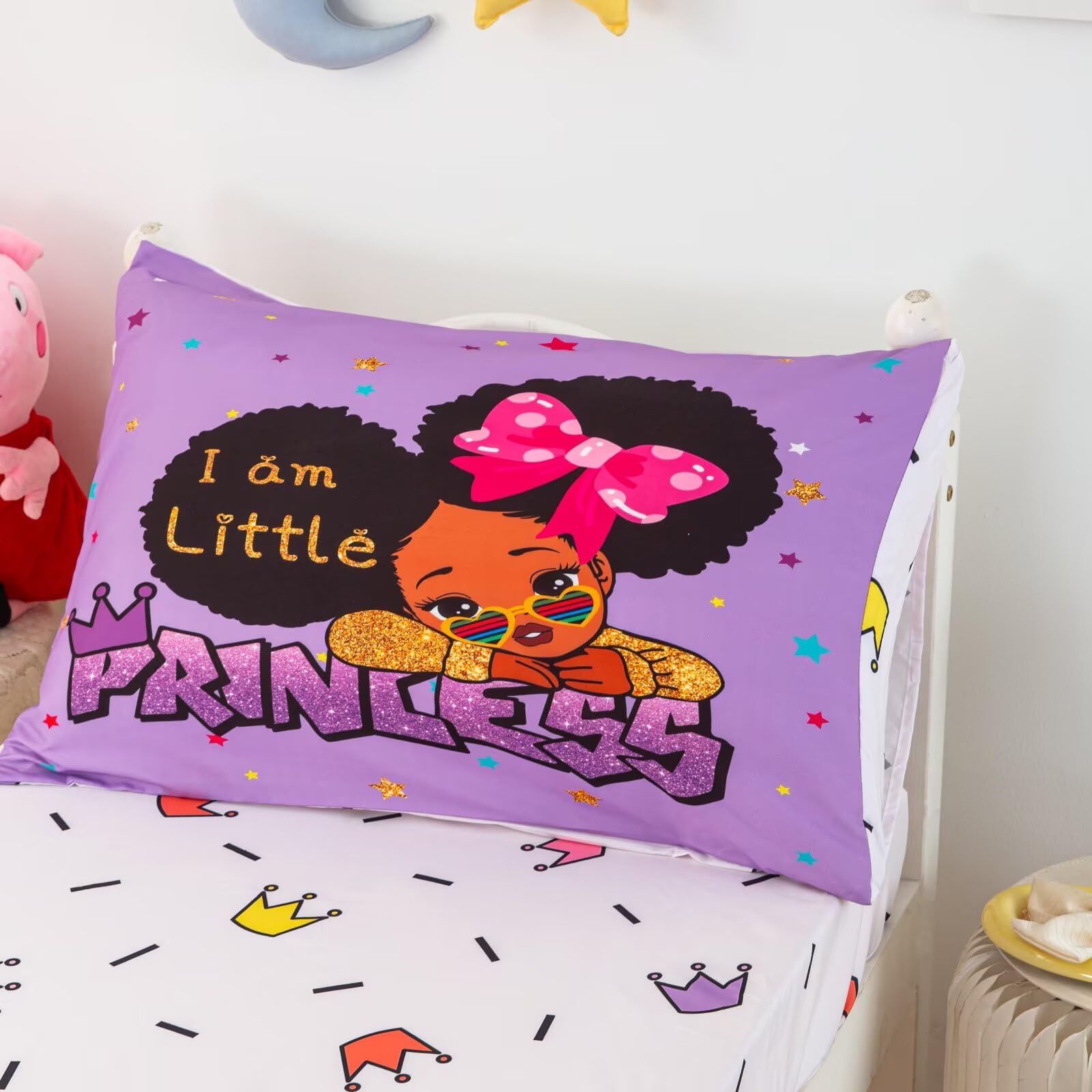 GRAT TIOC pattern little black girl motif adds playful bedroom charm.