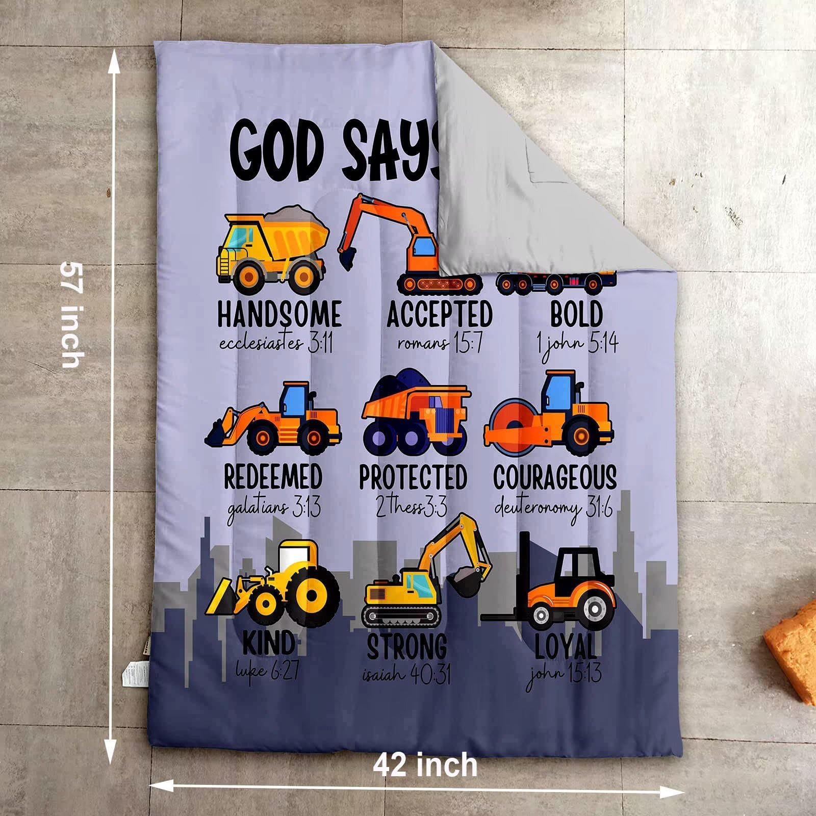 GRAT TIOC construction vehicles pattern adds playful energy to the room.