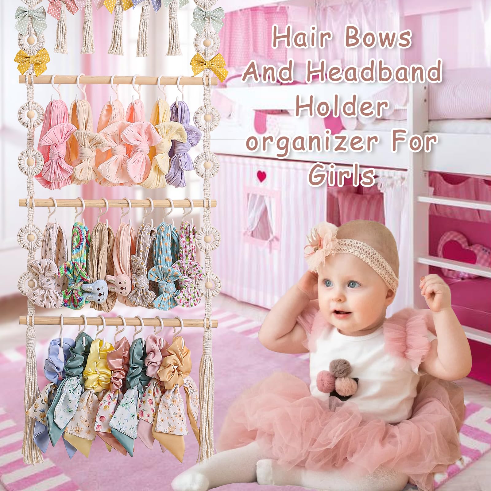 GRDYEAAR baby girl nursery decor wall art featuring organized bows.