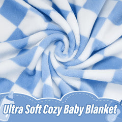 GreatBba blue-white checkered baby blanket, 30x40 inches, cozy for crib or stroller.