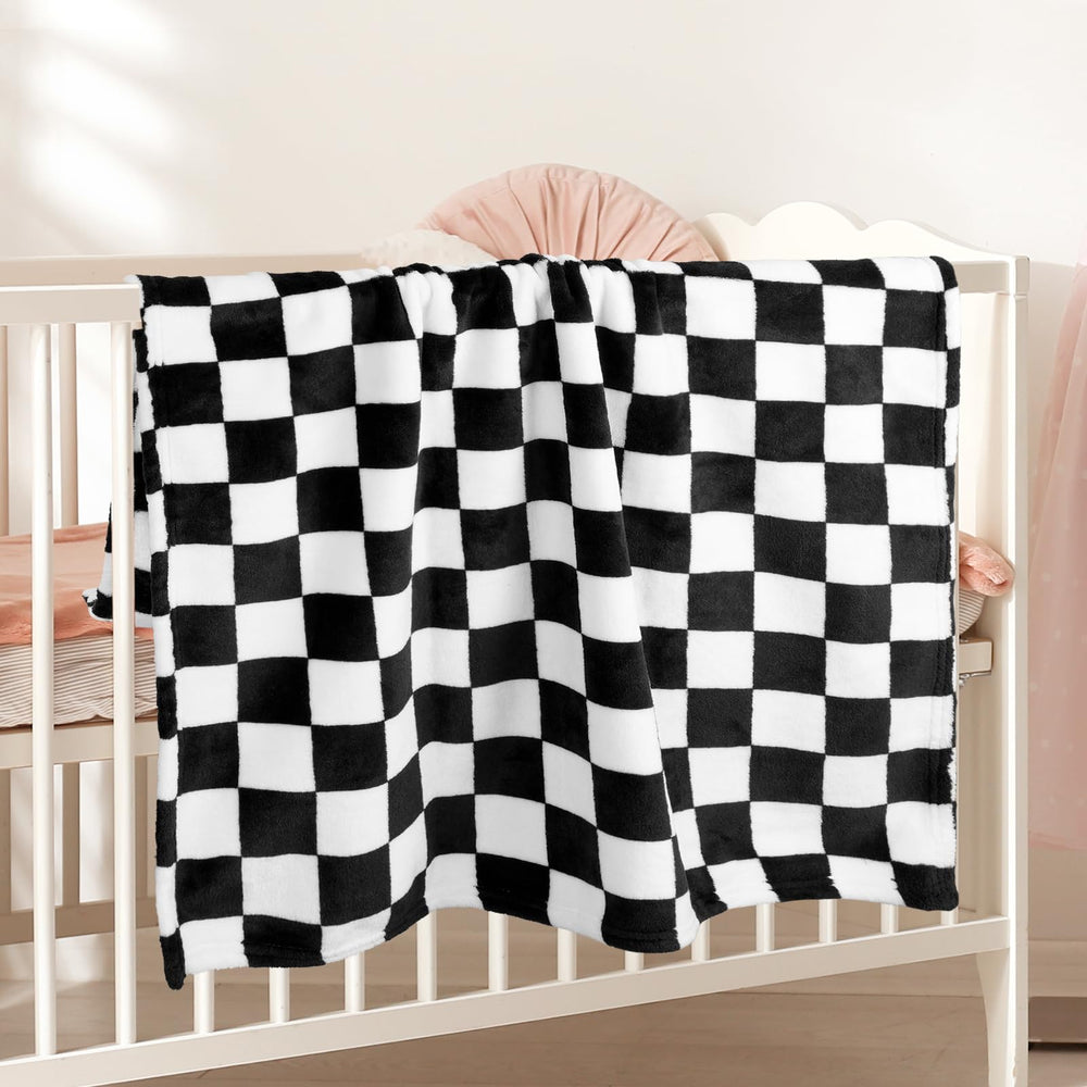 GreatBba plush checkered blanket on a stroller offers portable warmth