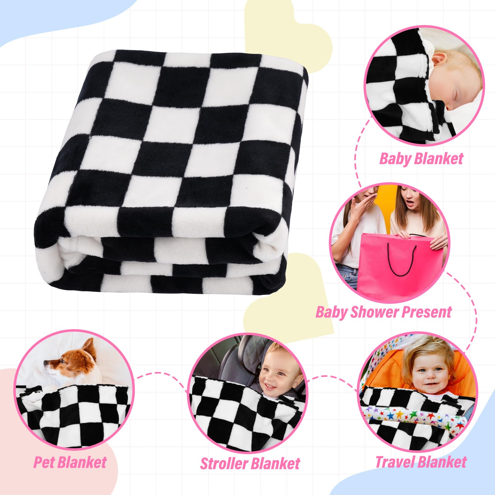 GreatBba plush checkered blanket portable and lightweight for on-the-go use