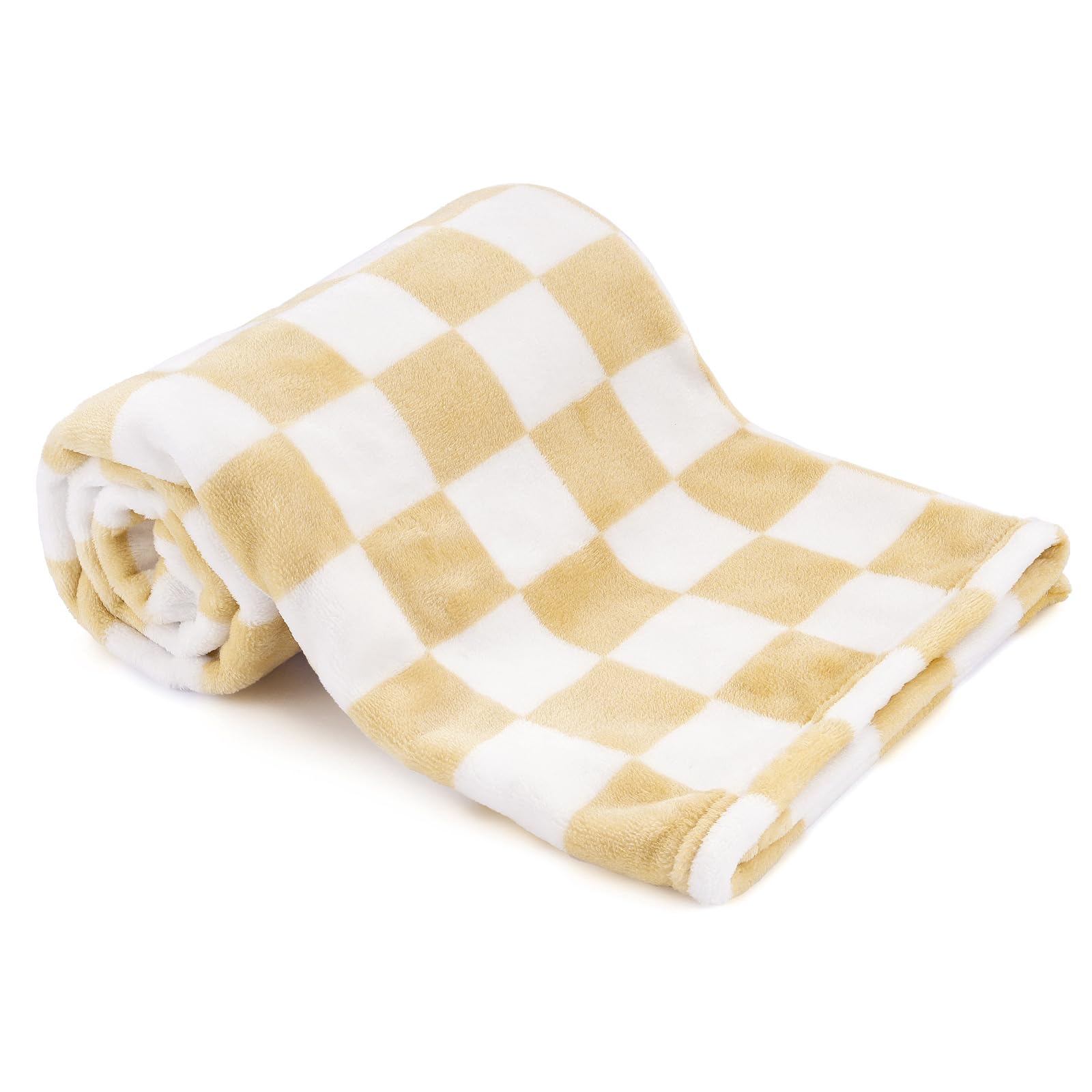 GreatBba plush checkered blanket in sand yellow and white, ideal for newborn photos.