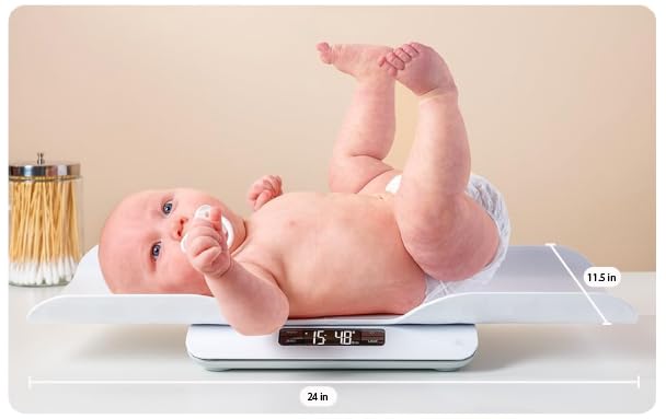 Greater Goods baby scale stores away neatly between pediatric visits.