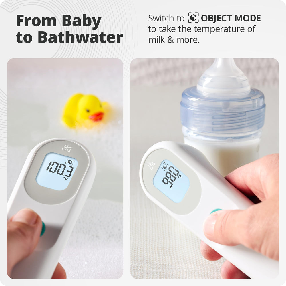 Greater Goods No-Touch thermometer ergonomic grip supports single-handed use.