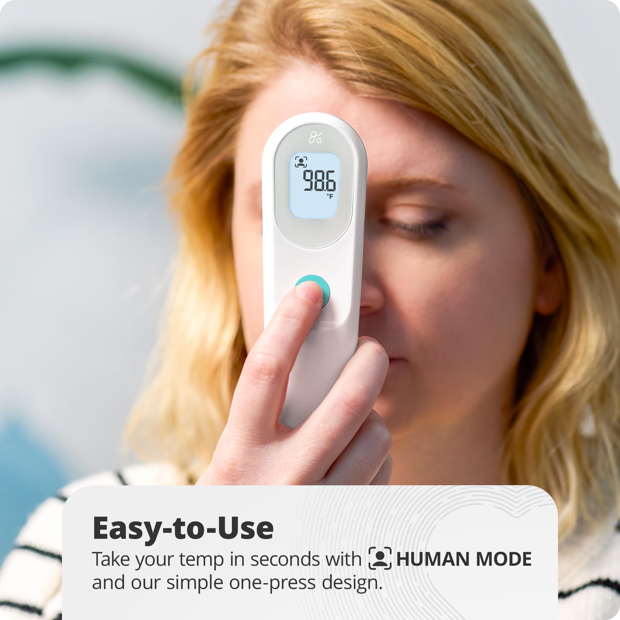 Greater Goods No-Touch thermometer in use provides safe, non-contact temperature checks.