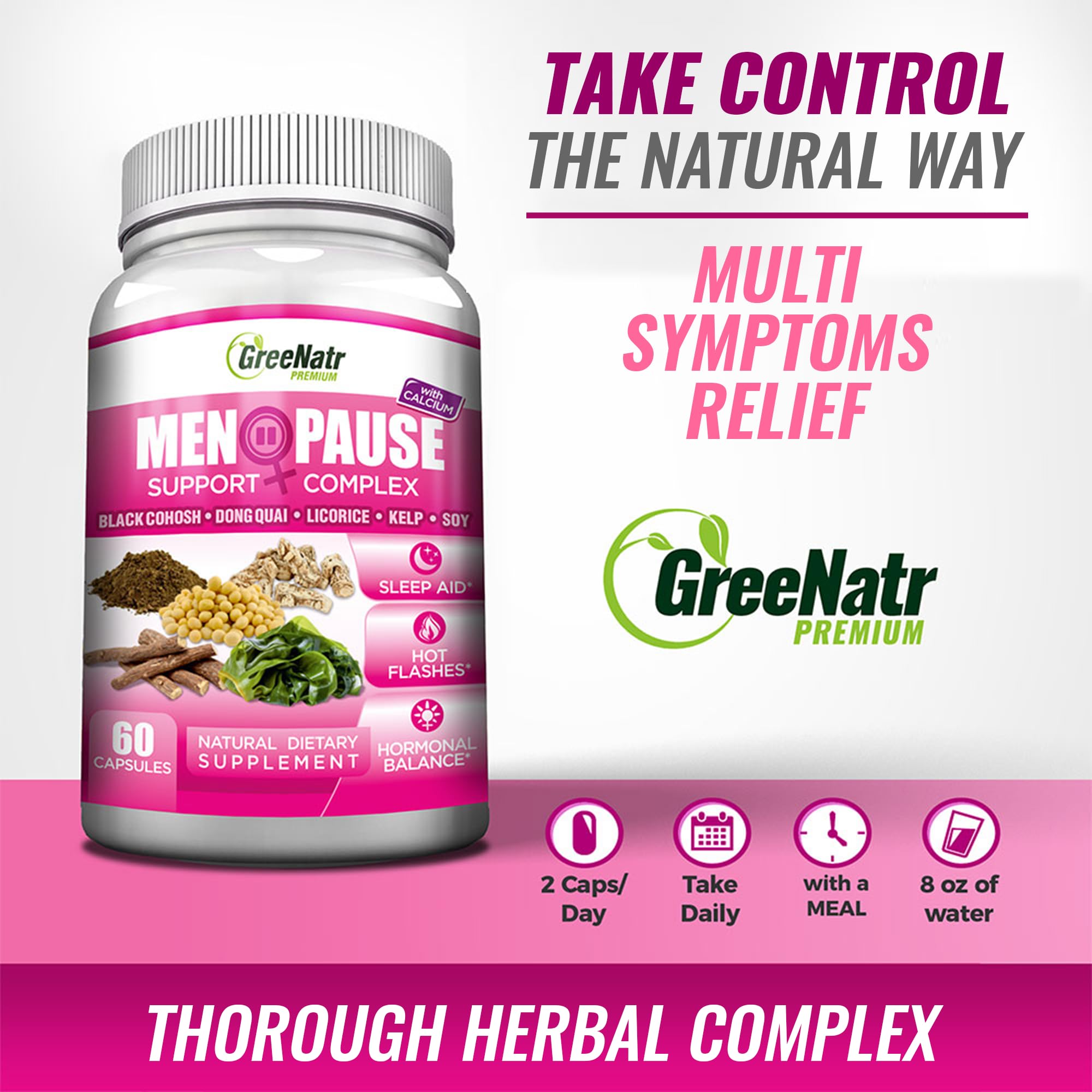 GreeNatr Black Cohosh capsules aiding menopausal symptom relief and mood stability.
