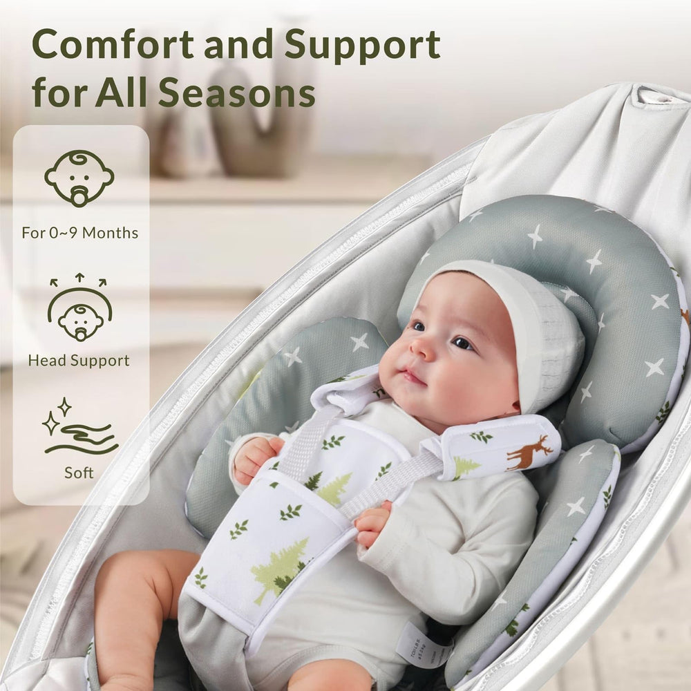 Green Forest belt and buckle covers add harness comfort during travel.