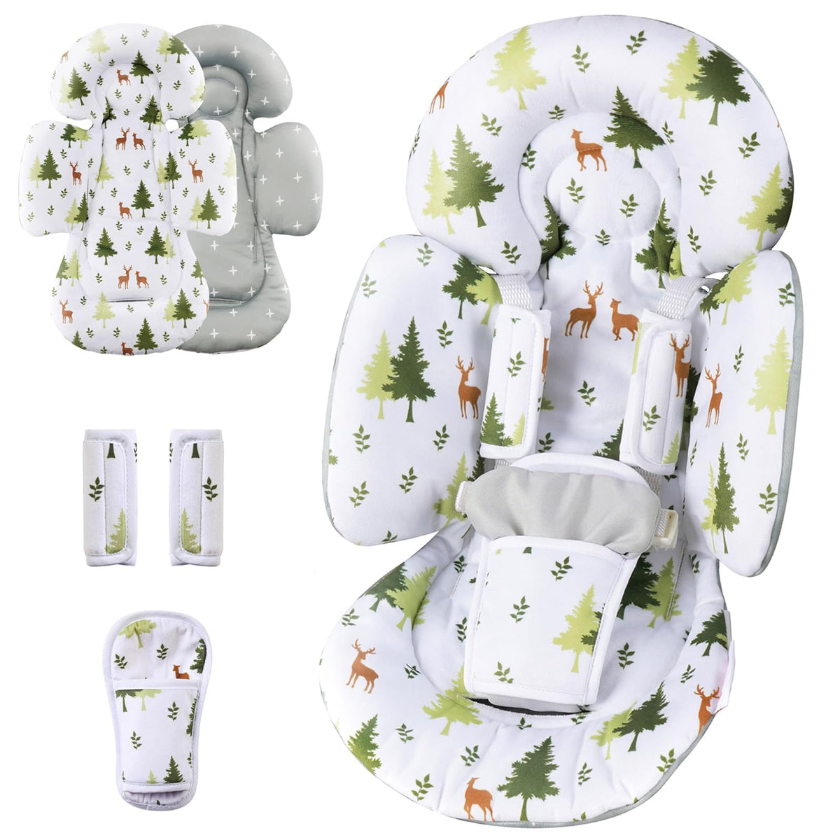 Green Forest infant insert head support keeps newborns secure in car seats.