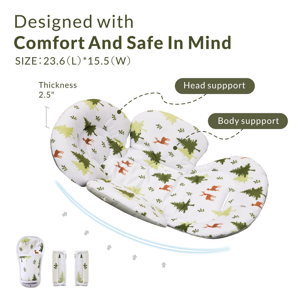 Green Forest universal compatibility for car seats, swings, and strollers.