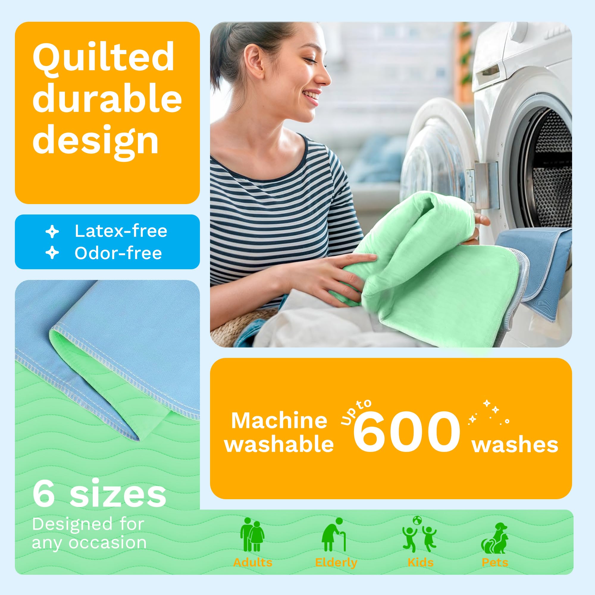 GREEN LIFESTYLE bed pad with waterproof cover and durable edge protection.