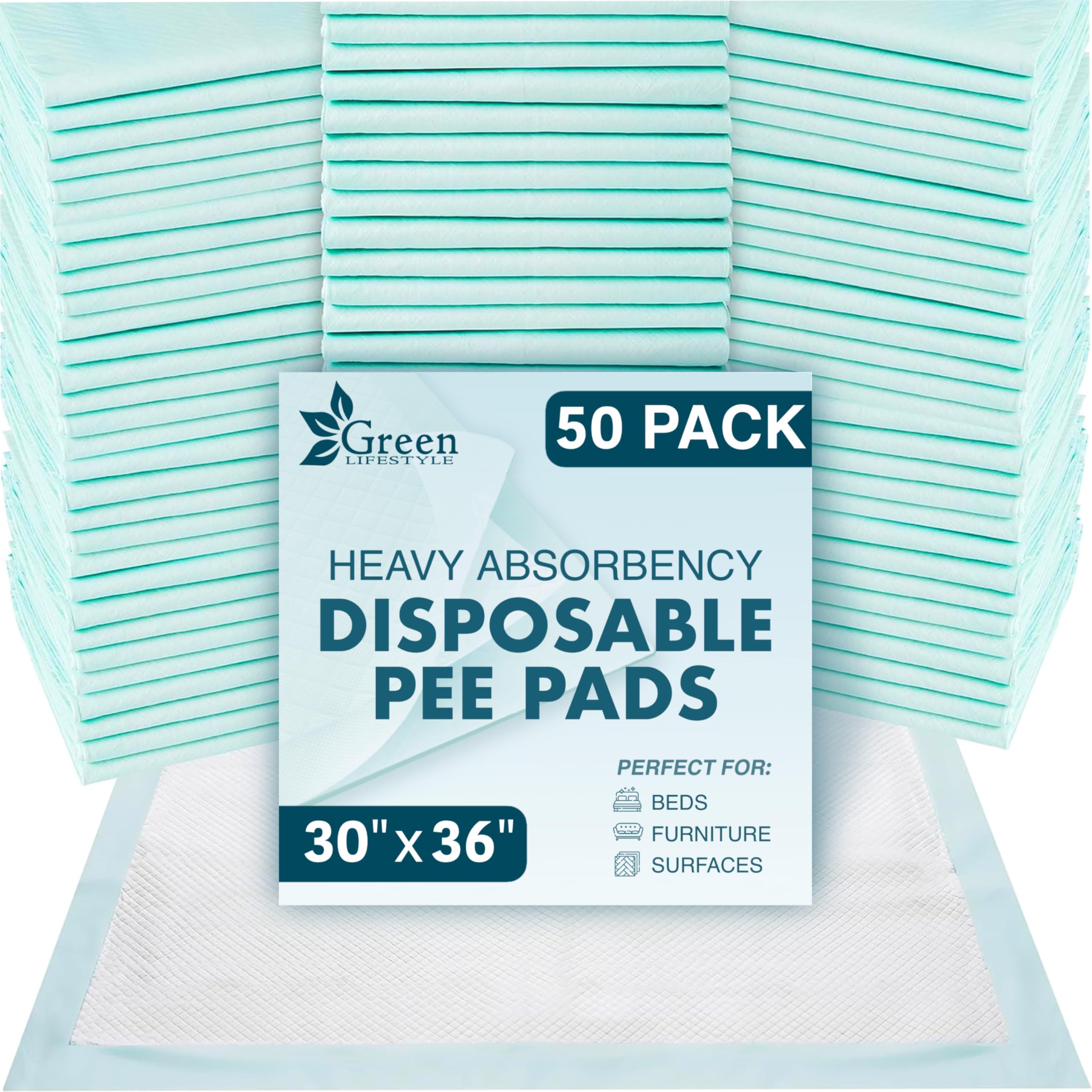 GREEN LIFESTYLE Underpads 50-pack 30x36 offering bulk protection and convenience.
