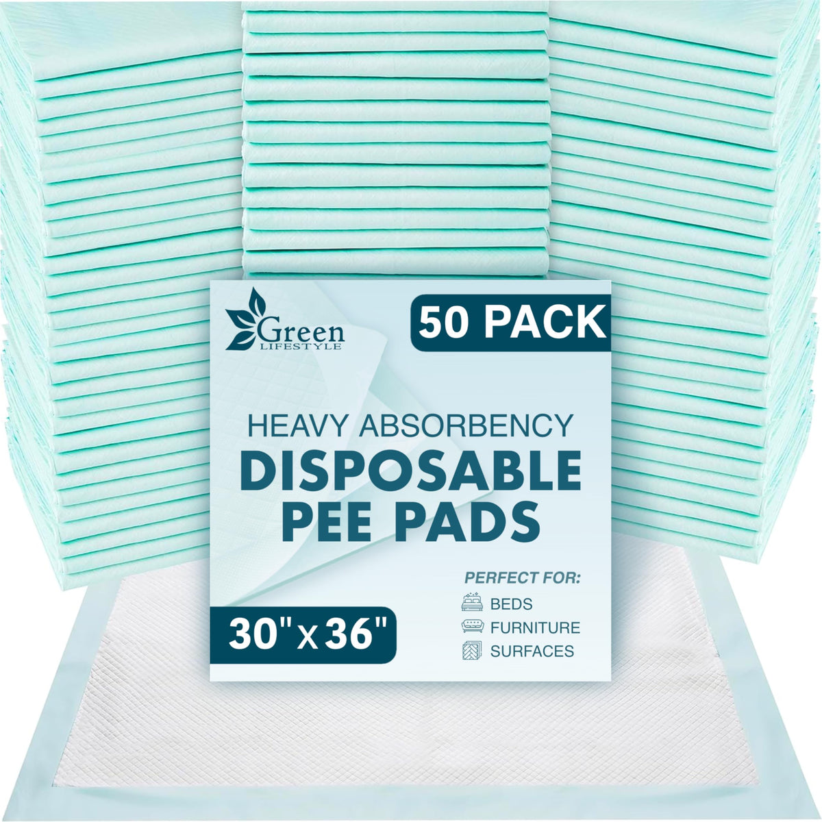 GREEN LIFESTYLE Underpads 50-pack 30x36 offering bulk protection and convenience.